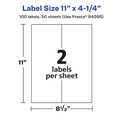 Avery Laser/Inkjet Multipurpose Labels, White, 2 Labels/Sheet, 50 Sheets/Pack (94266-WMP50)