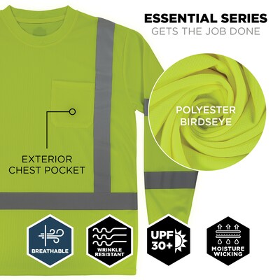 GloWear 8368 High Visibility Long Sleeve T-Shirt, ANSI Type R Class 3, Lime, 4XL (22058)