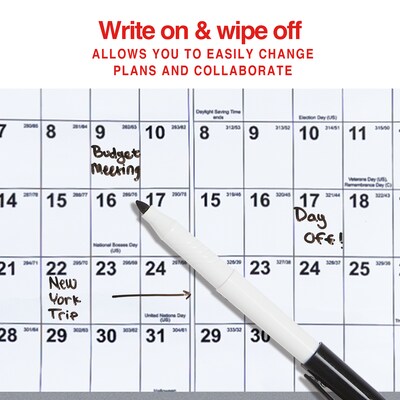 2026 Staples 48" x 32" Yearly Dry Erase Wall Calendar, Reversible, White/Red/Gray (ST58450-26)