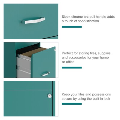 Space Solutions 3-Drawer Mobile Vertical File Cabinet, Letter Size, Lockable, 26.7"H x 14.25"W x 18"D, Teal (24431)
