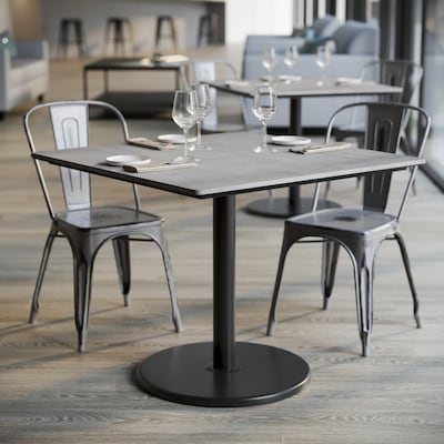 Flash Furniture Acadia Square Wooden Dining Table with Round Base, 36"D x 36"W, Gray Faux Concrete/Black Base (STSQ36CGTR24)