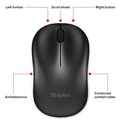 Staples TECH Wireless Keyboard and Mouse Combo, Quiet Typing, Optical Mouse, Black