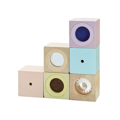 Plan Toys Wooden Sensory Blocks, Assorted Colors, 6/Set (PTS5257)