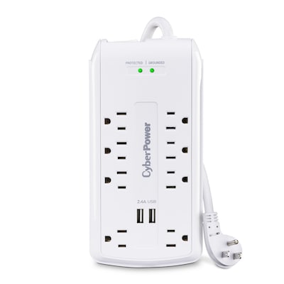 CyberPower Home Office 8-Outlet 2-USB Port Surge Protector, 6, 2700 Joules, White (P806U)