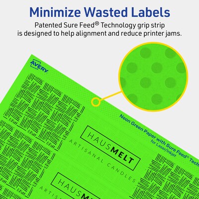 Avery Laser/Inkjet Multipurpose Rectangle Labels, 1.75" x 7.75", Neon Green, 200/Pack (94232)