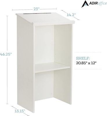 AdirOffice 46"H Floor Standing Lectern with Adjustable Shelf, White (661-01-WHI)