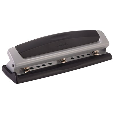 Swingline® Precision Pro® Desktop 2-3-Hole Punch, Adjustable Centers, 10 Sheet Capacity, Black/Silve