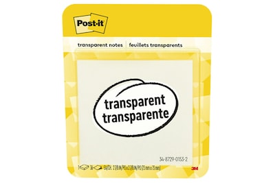 Post-it Sticky Notes, 2.8" x 2.8", Transparent, 36 Sheets/Pad (600-TRSPT)