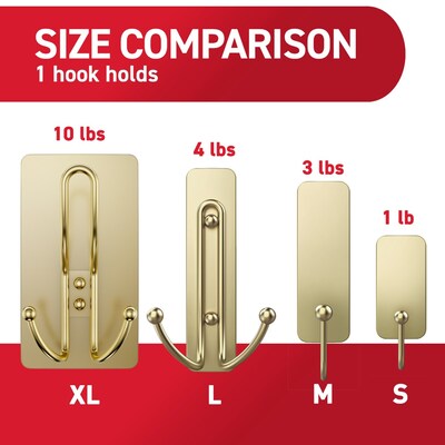 Command Extra Large Decorative Hook, Satin Brass, 2/Pack (17038BR-2ES)