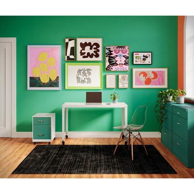 Space Solutions 18" 2-Drawer Mobile Verticle File Cabinet with Accessory Drawer, Letter Width, Pearl White/Teal (25939)