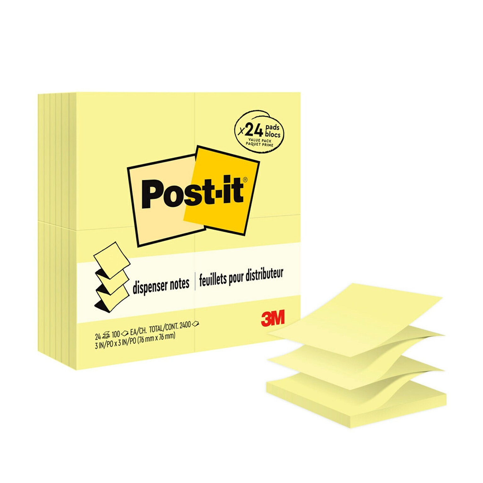 Post-it Pop-up Notes, 3 x 3, Canary Yellow, 100 Sheets/Pad, 24 Pads/Pack (R330-24VAD)