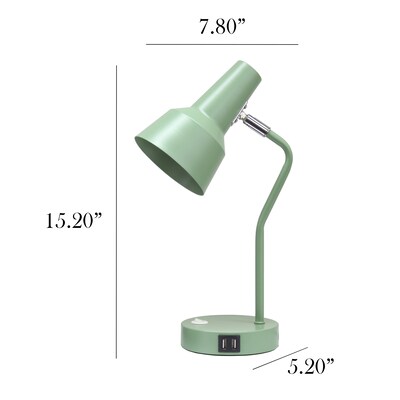 Simple Designs Sleek Essentials LED Desk Lamp, 15.2", with USB Ports, Sage Green (LD1072-SGE)