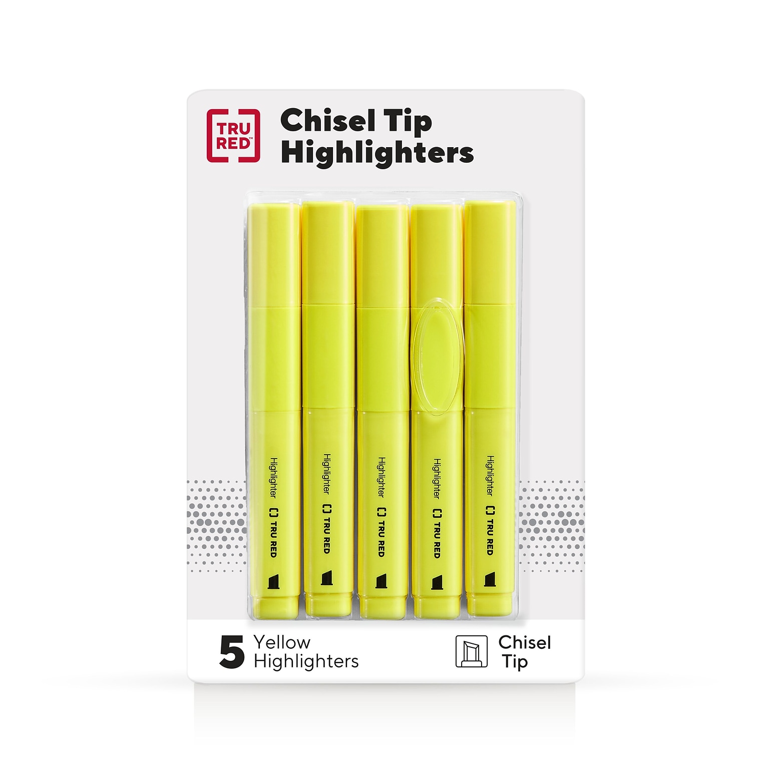 TRU RED™ Tank Highlighter with Grip, Chisel Tip, Yellow, 5/Pack (TR54577)