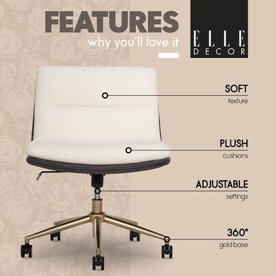 Elle Decor Ariana Armless Ergonomic Fabric Swivel Computer and Desk Chair, Cream (60121-CRM)