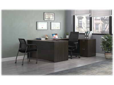 HON Mod 66"W x 96"D U-Shaped Computer Desk with 2 Support Pedestals, Java Oak (HLPL6696UDESKJA1)