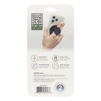 TUFF8 Sidekick Magnetic Ultra-Thin 360° Cell Phone Ring Stand, Black (AO-MSTRS)