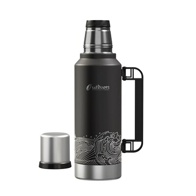 Outdoors Professional Stainless Steel Vacuum Insulated Termo Classic Water Bottle, 33 oz., Black Waves (OUTD9379)
