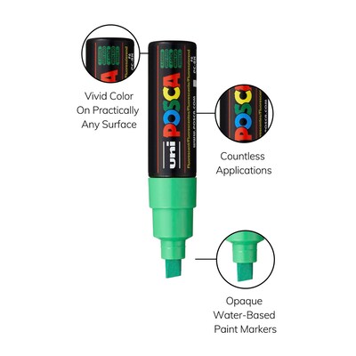 POSCA PC-8K Water Based Paint Marker, Broad Chisel Tip, Fluorescent Green, 2/Pack (UBCPC8KFGREEN-2)