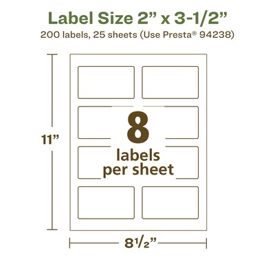 Avery EcoFriendly Laser/Inkjet Rectangle Multipurpose Labels, 2" x 3-1/2", White, 200/Pack (94238)