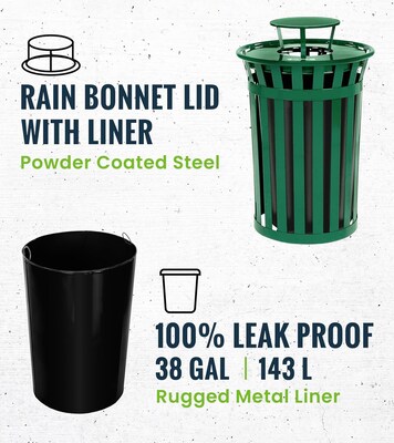 Alpine Industries Stainless Steel Outdoor Trash Can with Rain Bonnet Lid, 38 Gallon, Green (ALP479-38-1-GRN-MKTCOPY)
