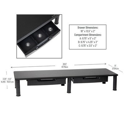 Mind Reader Adjustable Dual Monitor Stand with Drawers, Black (DUBMODR-BLK)