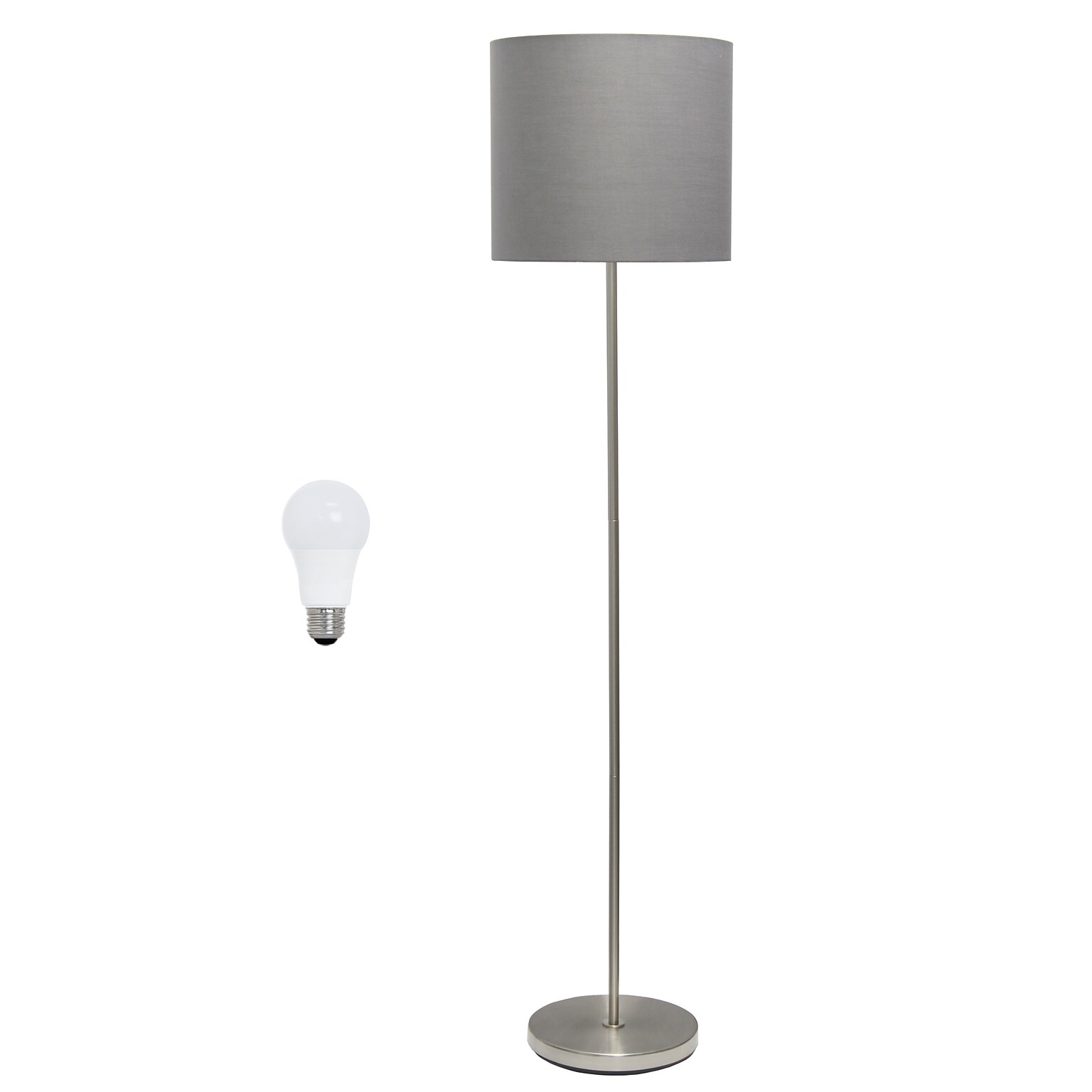 Creekwood Home Vista 57 Contemporary Classic Brushed Nickel Floor Lamp, Feit LED Bulb, Gray Shade (CWF-3005-GY-LB)
