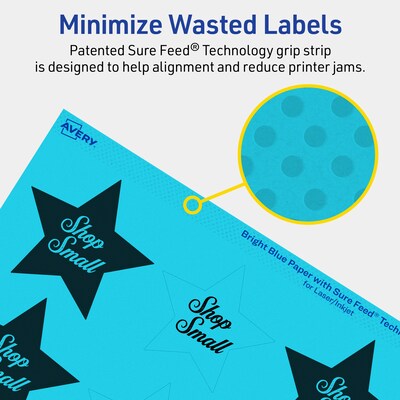 Avery Printable Burst Multipurpose Labels, 2-1/4" x 2-3/8", Bright Blue, 240/Pack (94611)