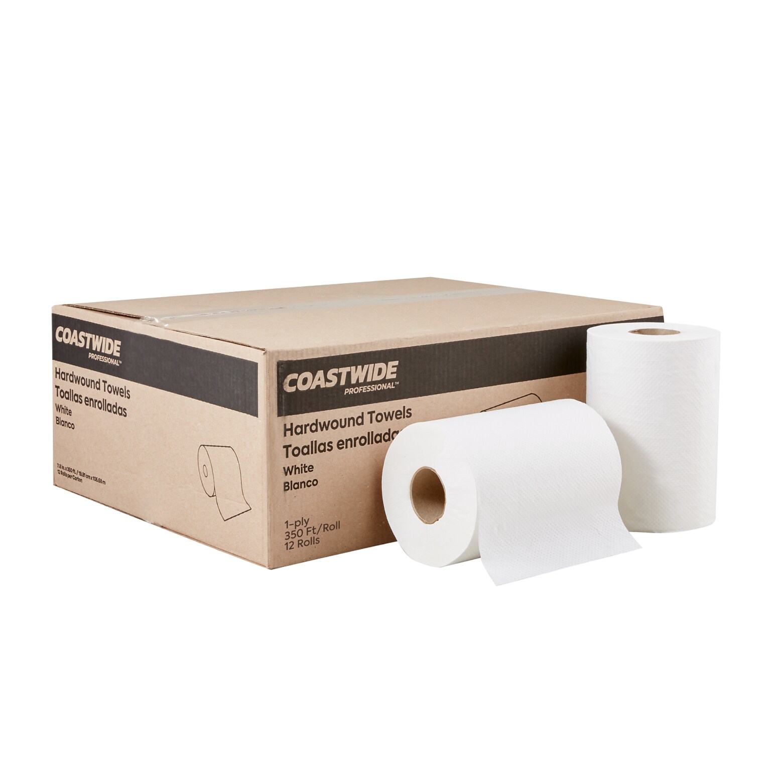 Coastwide Professional Hardwound Paper Towels, 1-Ply, 350 ft./Roll, 12 Rolls/Carton