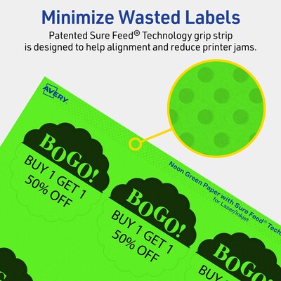 Avery Decorative Edge Multipurpose Labels, 2.5" Dia., Neon Green, 90/Pack (94516)