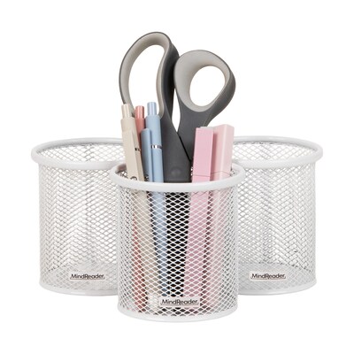 Mind Reader Metal Pen Holder, White, 3 Pieces/Set (CLIPMESH3-WHT)