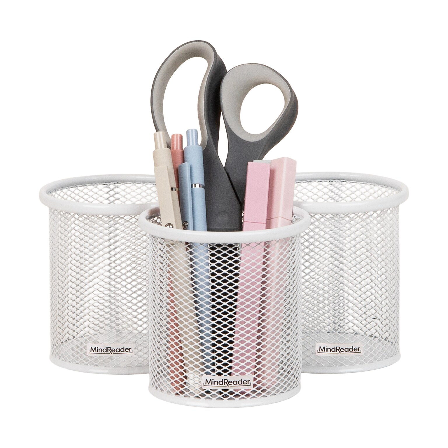 Mind Reader Metal Pen Holder, White, 3 Pieces/Set (CLIPMESH3-WHT)