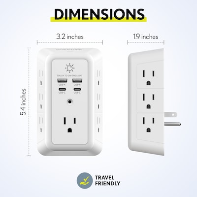 Overtime S90 11-in-1 Wall Outlet Extender Surge Protector with 7 AC Outlets and 4 USB Ports, White (OTWP7OS90)