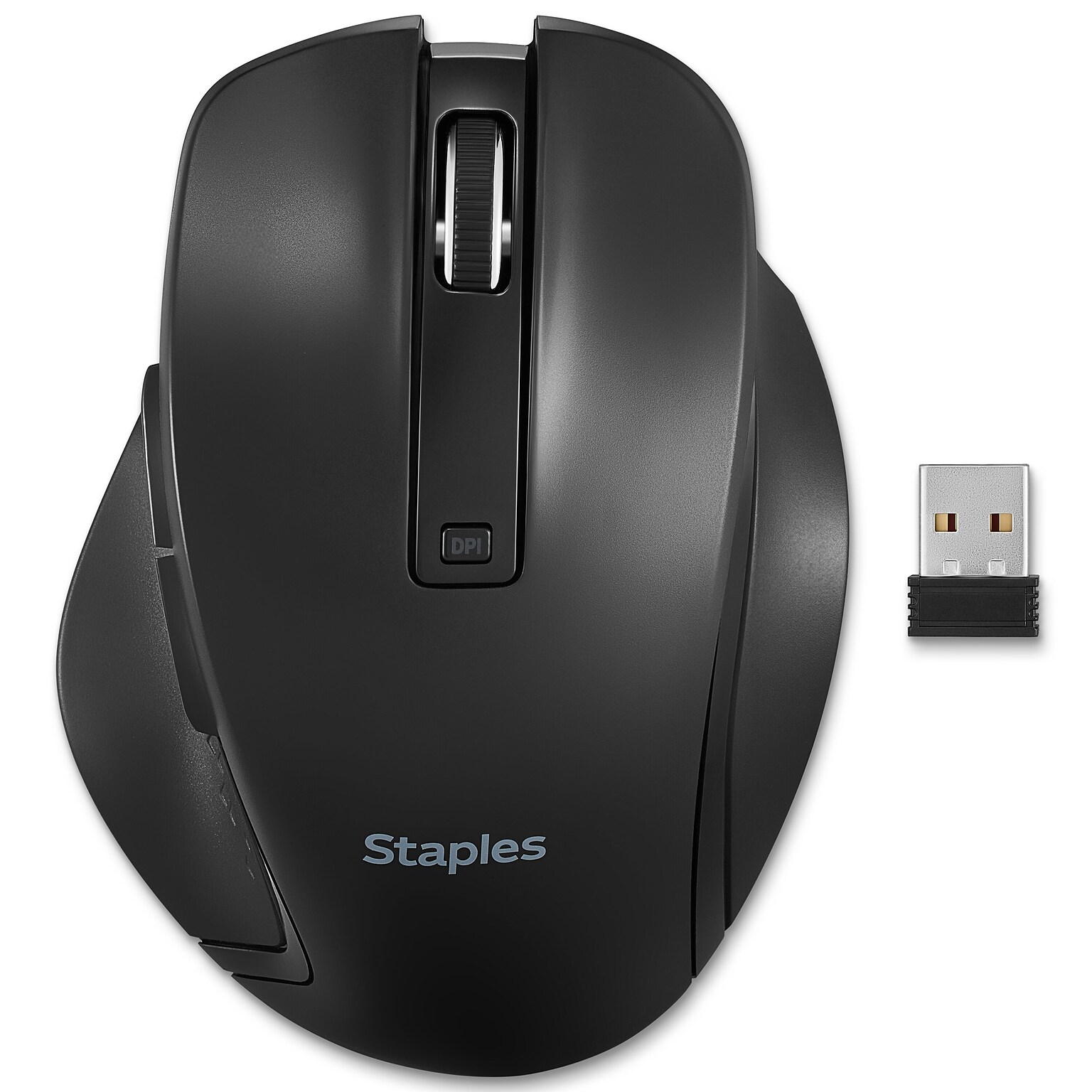Staples TECH Wireless Ergonomic Curved Optical USB Mouse, Black (ST62599)