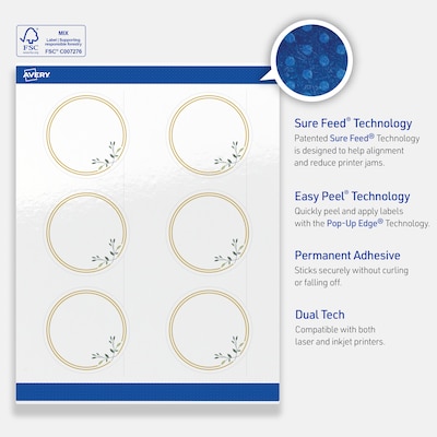 Avery Laser/Inkjet Circle Multipurpose Labels, 3" Dia., White, 60/Pack (S00-DMR)