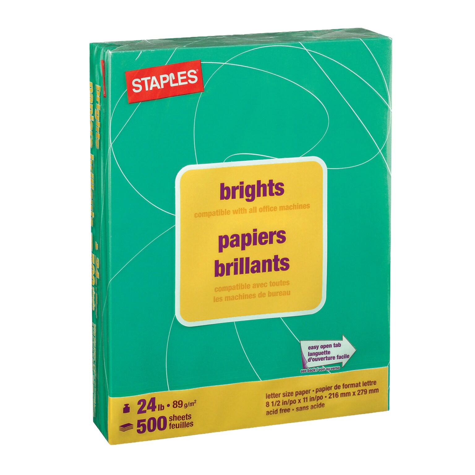 Staples Brights Multipurpose Paper, 24 lbs., 8.5 x 11, Dark Green, 500/Ream (20103)