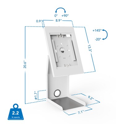 Mount-It! Adjustable Anti-Theft Tablet Kiosk with Printer Shelf, White (MI-3883W_G10)