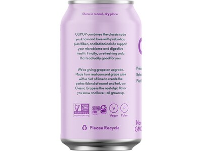 Olipop Prebiotic Classic Grape Soda, 12 fl. oz., 12 Cans/Case (ICO70287)