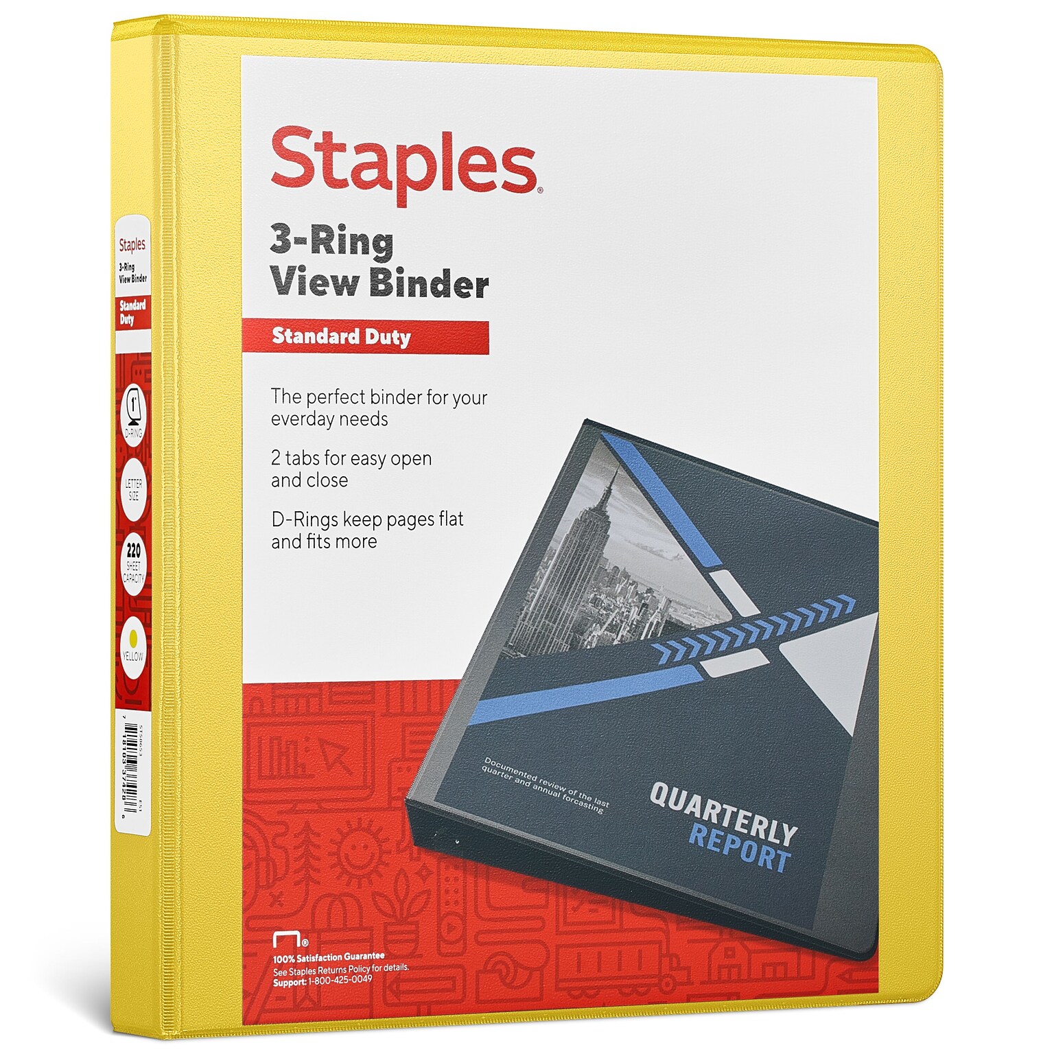 Staples® Standard 1 3 Ring View Binder with D-Rings, Yellow (58652)