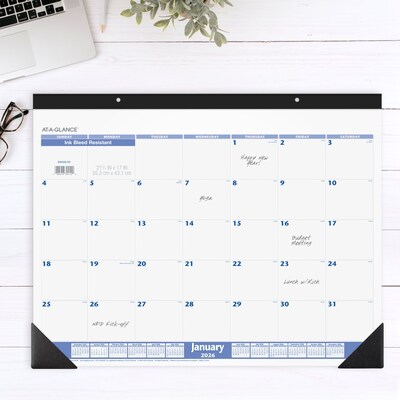 2026 AT-A-GLANCE 21.75" x 17" Monthly Desk Pad Calendar, White/Blue (SW200-00-26)