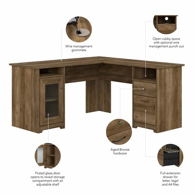 Bush Furniture Cabot 60"W Wood L-Shaped Computer Desk, Reclaimed Pine (WC31530K)