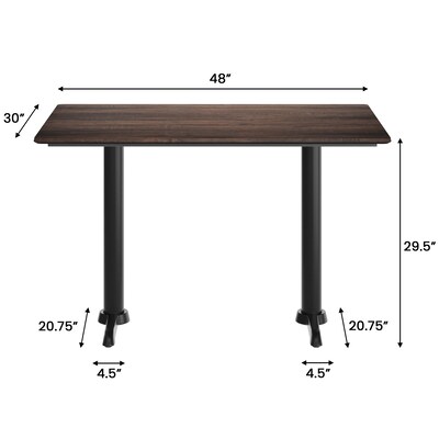 Flash Furniture Acadia Wooden Dining Table with T-Bases, 30"D x 48"W, Dark Brown/Black Base (ST3048WBRT0522)