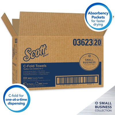 Scott Essential Recycled C-Fold Paper Towels, 1-Ply, 200 Sheets/Pack, 9 Packs/Carton (03623)