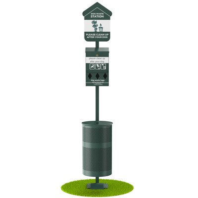 Furloo Steel Outdoor Pet Waste Station Kit with Foot Pedal & Roll Bag Dispenser, 11.5 Gallon, Green (FLO11R-S-G)