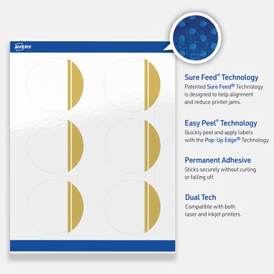 Avery Laser/Inkjet Circle Multipurpose Labels, 3" Dia., White, 60/Pack (S00-DKB)