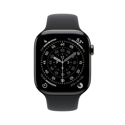 Apple Watch Series 11 GPS + Cellular Smartwatch, 46mm, Slate Titanium Case with Black Sport Band, Medium/Large (MFD24LW/A)