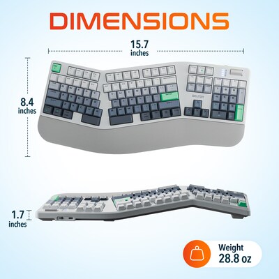 Delton KB450 Wireless Ergonomic Mechanical Keyboard, USB-A, White/Gray (DKBE450MWRWH)