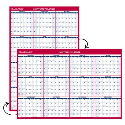 2027 AT-A-GLANCE 48" x 32" Yearly Dry Erase Wall Calendar, Reversible, White/Red (PM326-28-27)