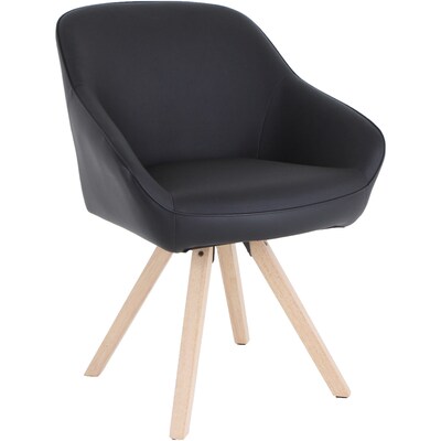 Lorell Natural Wood Legs Modern Guest Chair, Black Vinyl Upholstery (LLR68564)