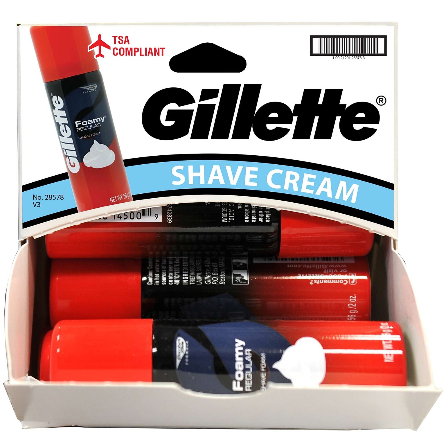 Gillette Foamy Shave Cream, 2 oz Trial Size Bottle, 12 Bottles/Dispensit Box, 12 Dispensit Boxes/Carton