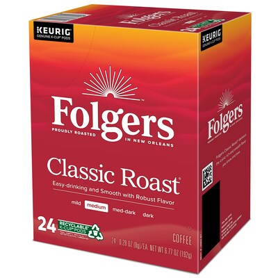 Folgers Classic Roast Coffee Keurig® K-Cup® Pods, Medium Roast, 96/Carton (204496)